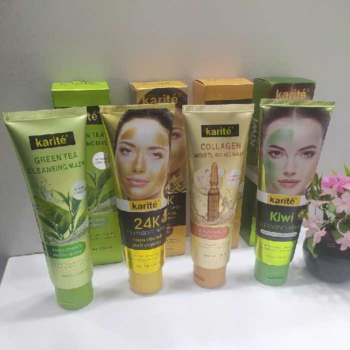 ماسک صورت کاریته حاوی 4 عصاره طلا کلاژن چای سبز  کیوی
