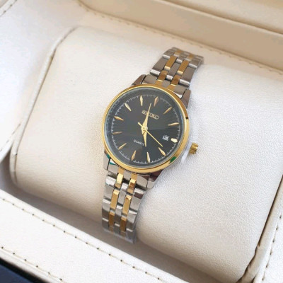 ساعت سیکو زنانه - مردانه صفحه مشکی بند استیل seiko