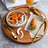 سینی چوبی گرد دسته طلایی (سایز بزرگ)