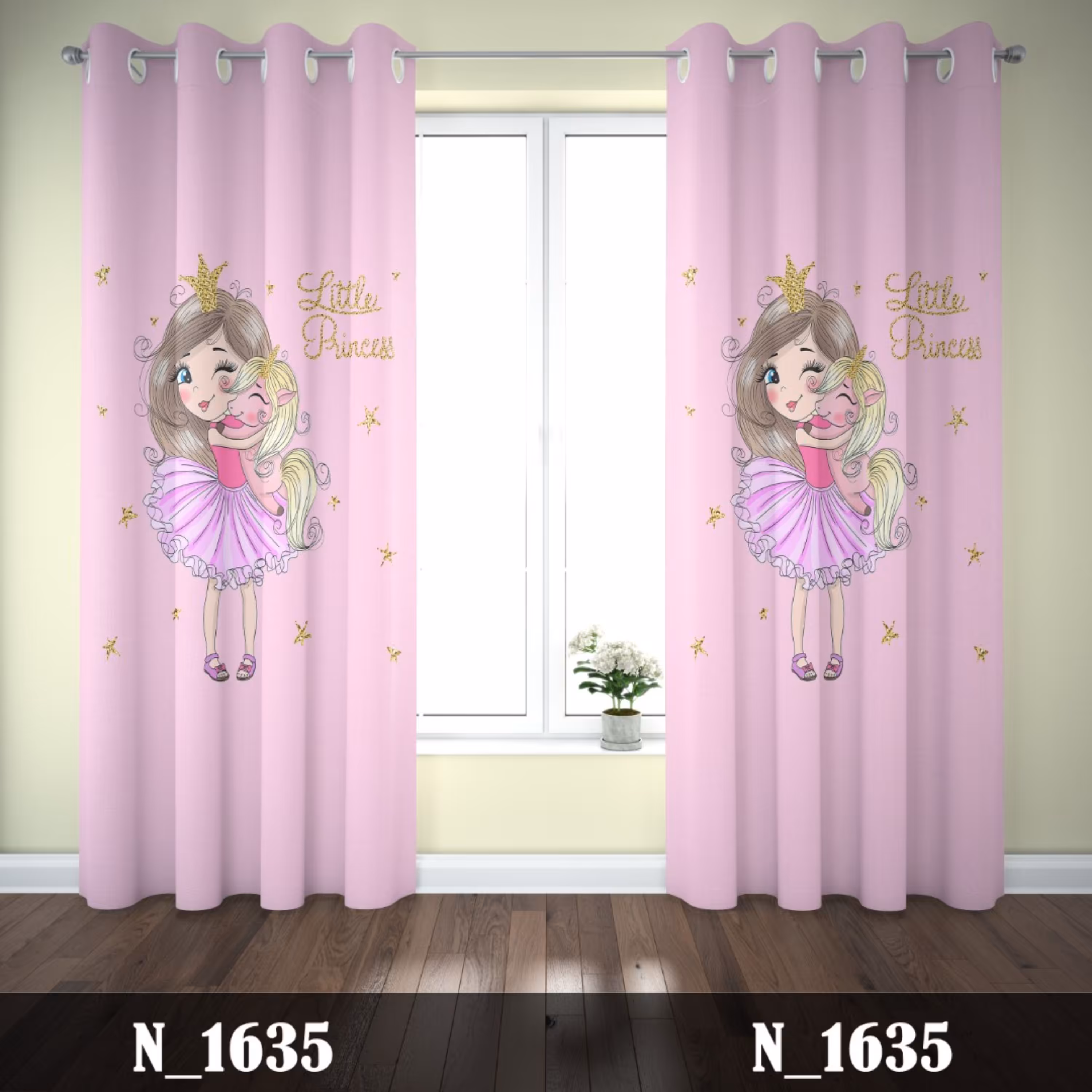 پرده دخترانه طرح پرنسس و اسب تک شاخ  