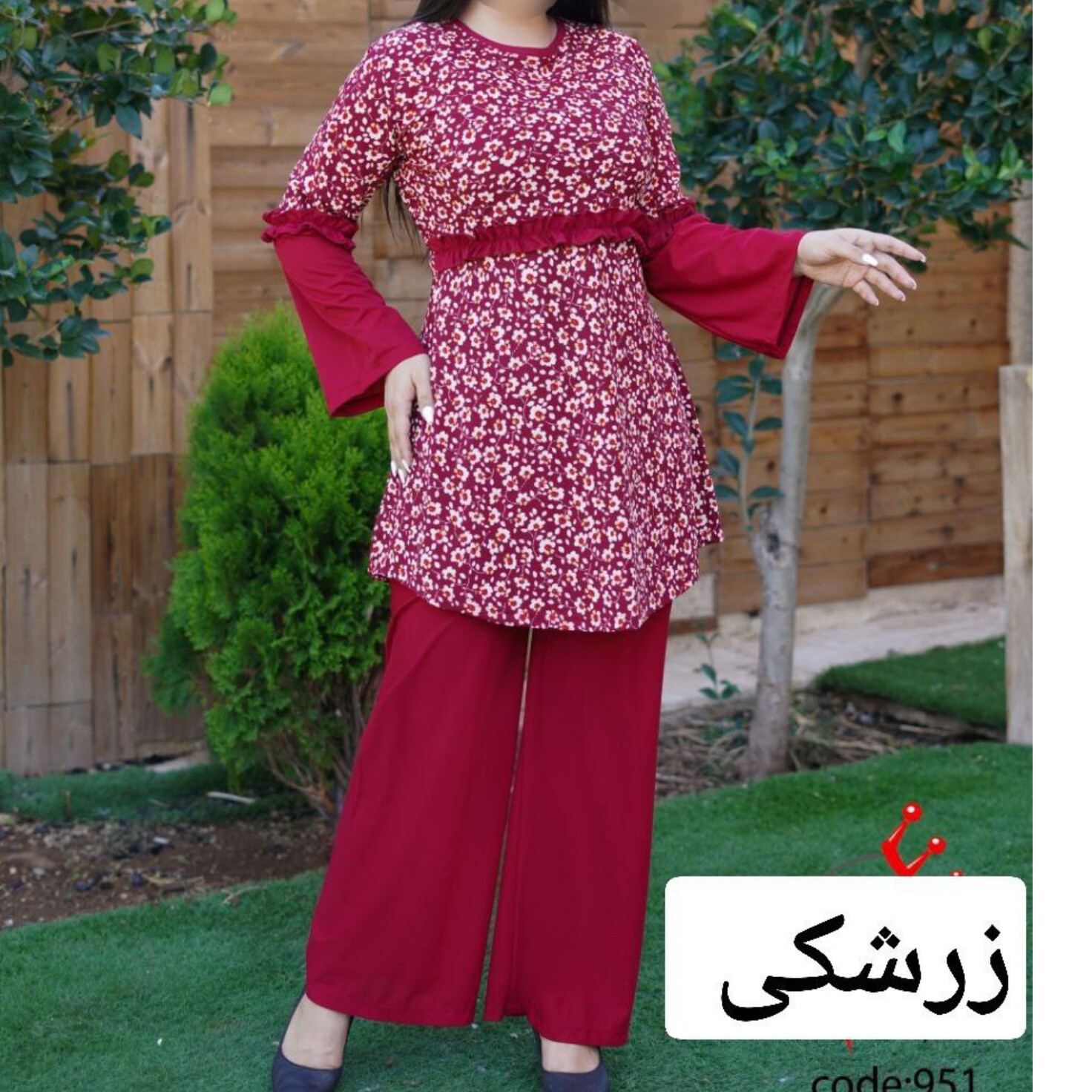 تونیک شلوار گلریز سینه چین 951