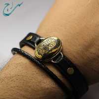 دستبند چرمی با نگین حدید صینی منقش به ذکر صلوات