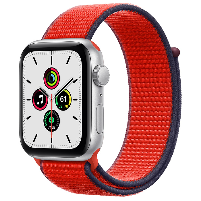 ساعت هوشمند اپل واچ SE آلومینیوم نقره ای با بند اسپرت لوپ قرمز 44 میلی متری