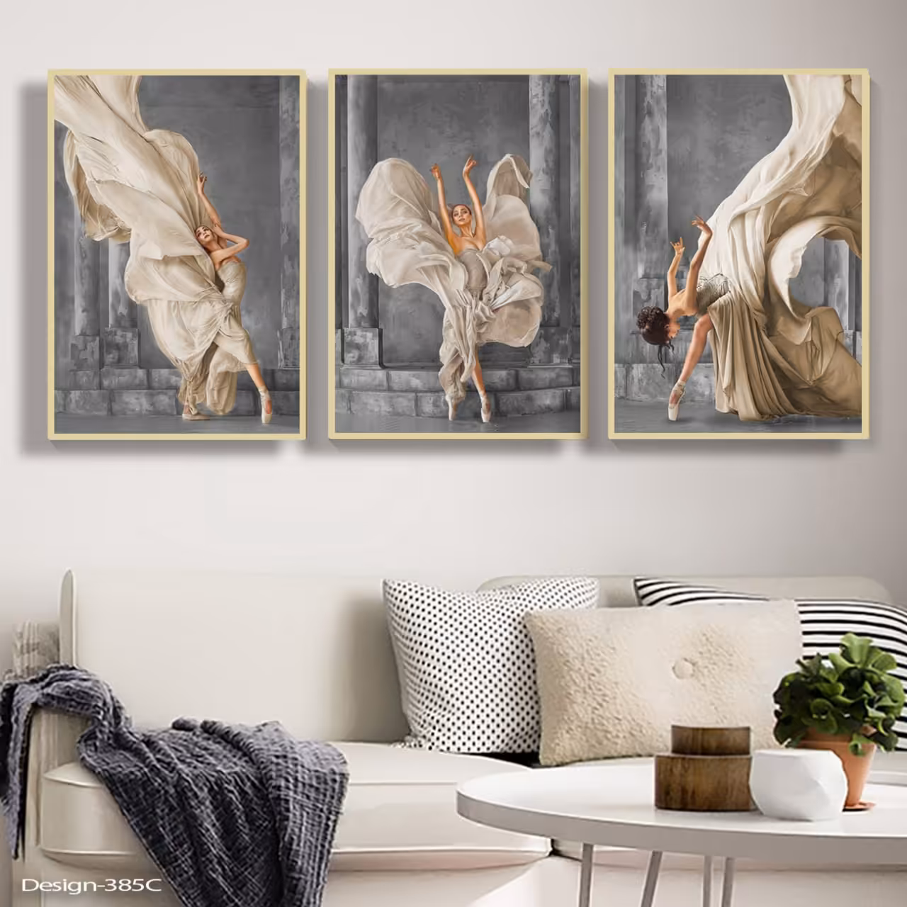 تابلو دکوراتیو سه تیکه رقص بالرین در سه رنگ زمینه متفاوت سایز 40در60