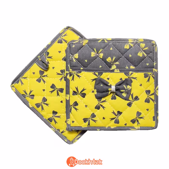 دستگیره آشپزخانه طرح پروانه - زرد و خاکستری بسته 2 عددی 