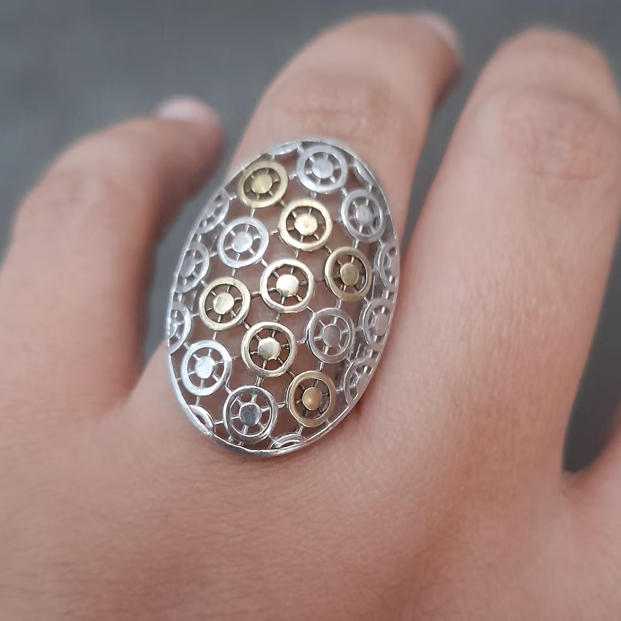 انگشتر  نقره توری بیضی سایز 19