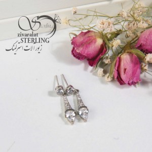 گوشواره نقره با نگین آویز بزرگ کد4489