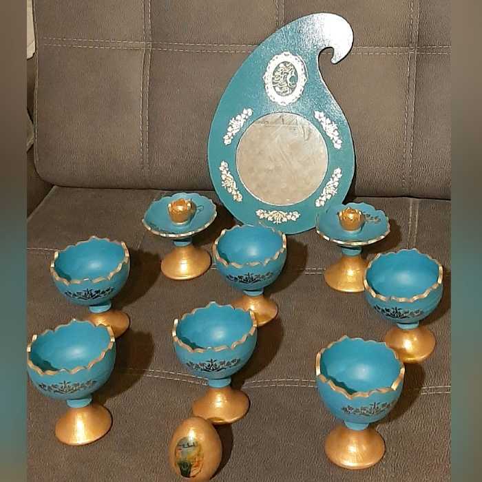 هفت سین سفالی آبی طلایی وان یکاد