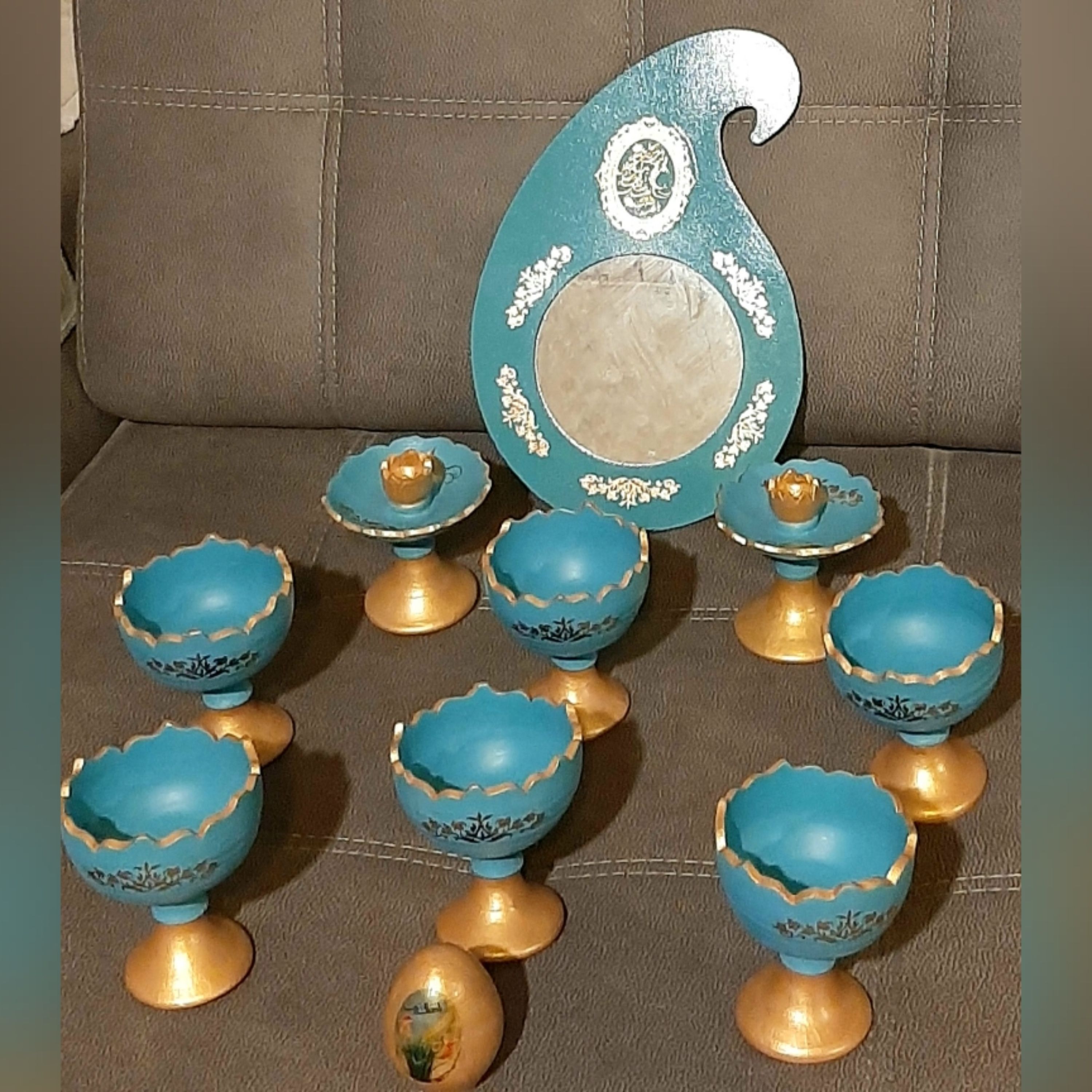 هفت سین سفالی آبی طلایی وان یکاد