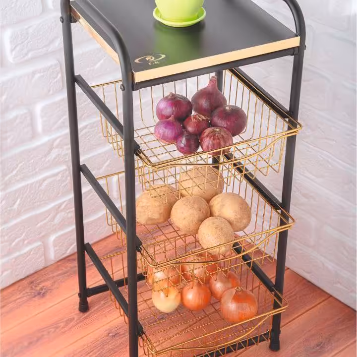 جا پیازی کشویی مشکی طلایی 3 طبقه کاوه ارسال رایگان  