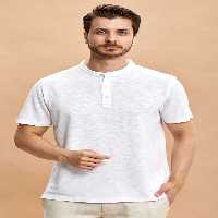 تی شرت سفید مردانه با دکمه اسمایل SMILE