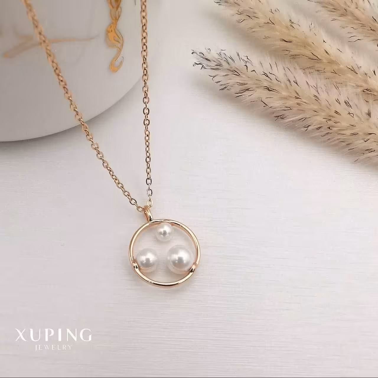 پلاک زنجیر دایره ای مروارید دار ژوپینگ