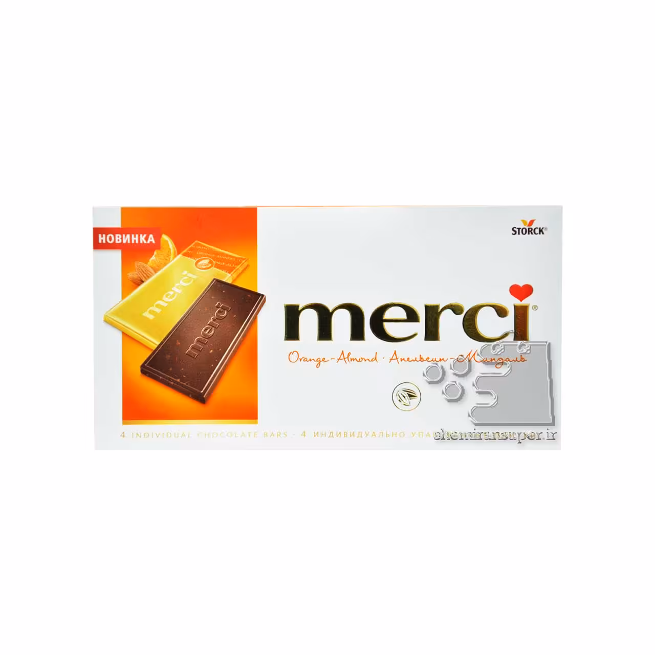 شکلات با پرتقال و بادام 100 گرم مرسی - merci