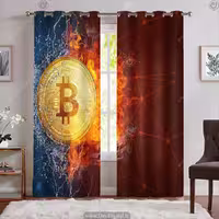پرده پانچی ارز دیجیتال طرح بیتکوین با زمینه قرمز و آبی BA-4203-s