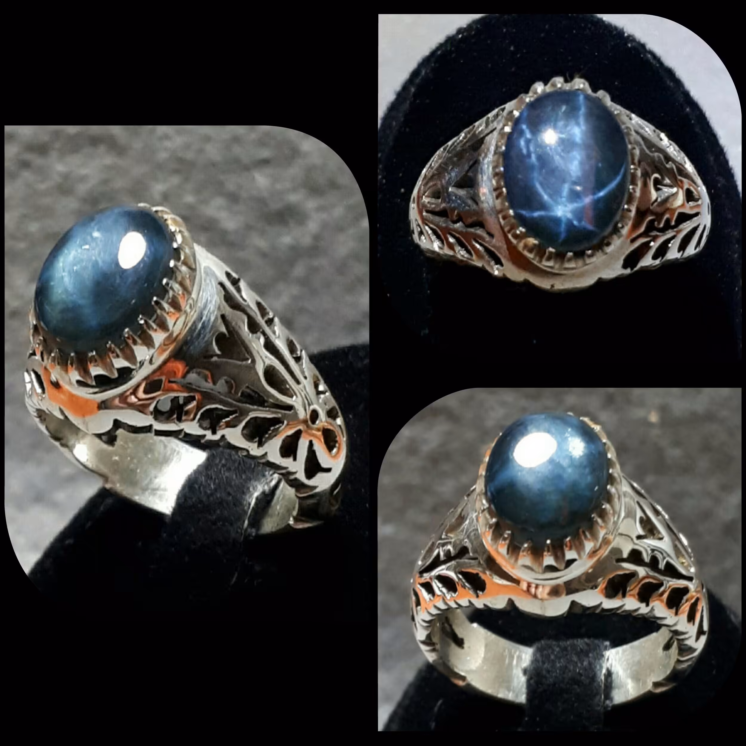 انگشتر یاقوت کبود استار طبیعی بدون هیچگونه بهسازی، اثری نفیس و فاخر