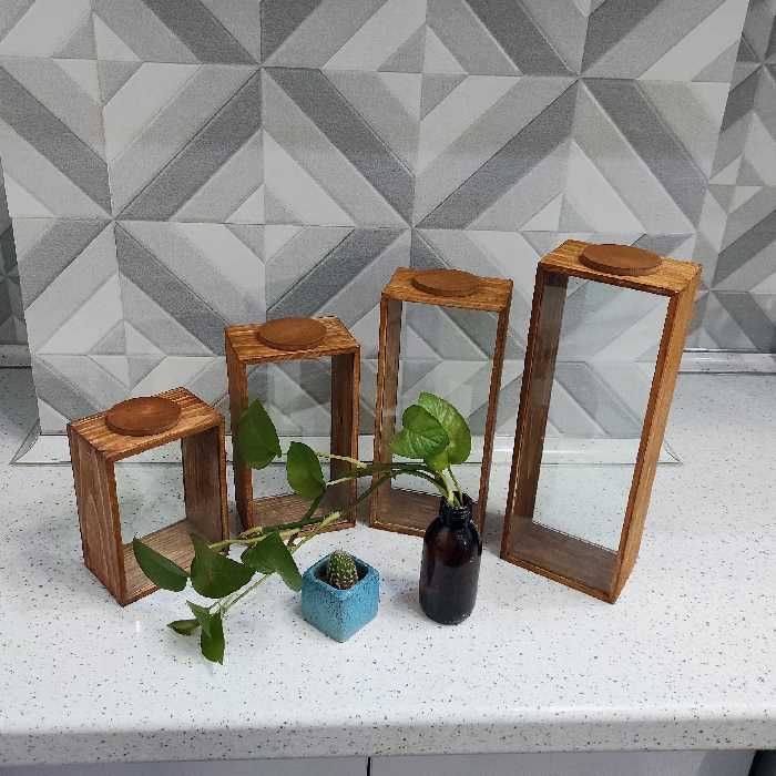 ست چهارتایی بانکه چوبی ارتفاع به ترتیب15و20و25و30  رنگ قهوه ای روشن وزن دو کیلو ونیم