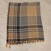 چفیه نخی توسی مشکی نارنجی کرم سفید خردلی روسری چهار خونه قواره دار بزرگ جنس عالی ابعاد 120 