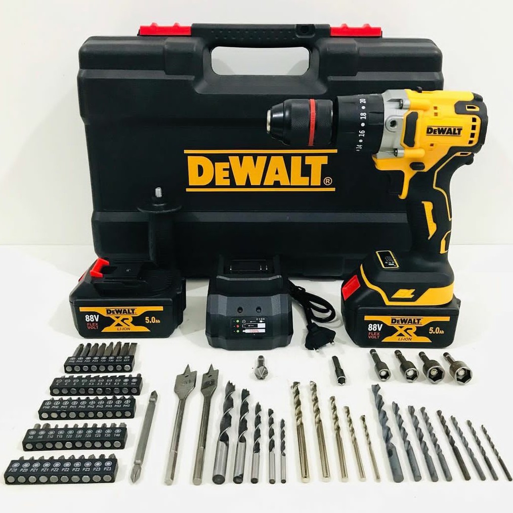 دریل شارژی دیوالت 88 ولت تمام صنعتی موتور براشلس گیربکس فلزی باطری ده سلولی (پس کرایه)