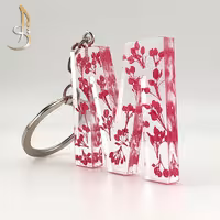 جاکلیدی  رزینی حروف انگلیسی حرف M  گل خشک صورتی کد 002