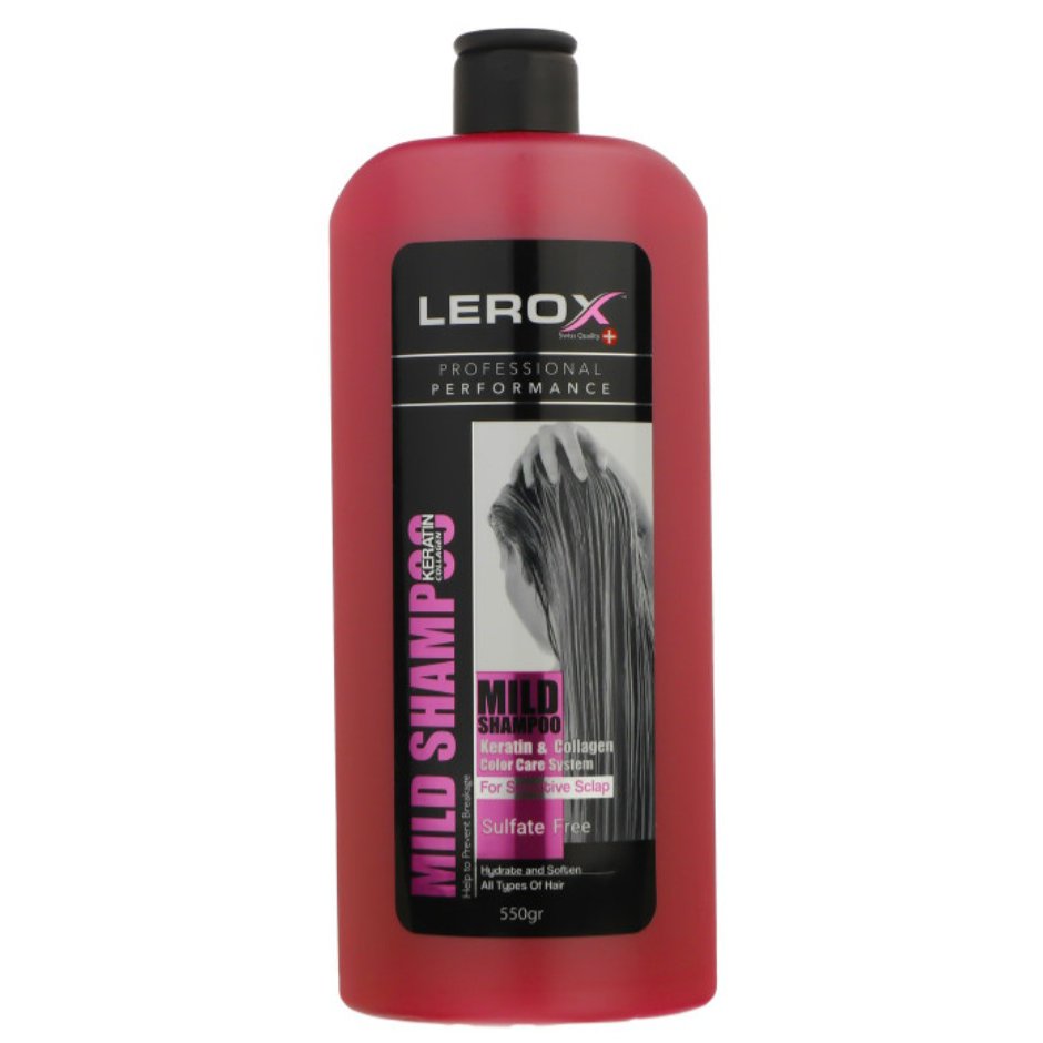 شامپو  تقویت کننده  و ترمیم کننده مو لروکس بدون سولفات  کراتینه و کلاژن سرخابی رنگ 550 میل