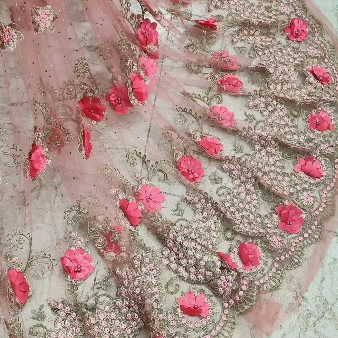 پارچه دانتل مجلسی شکوفه دوزی طبق سفارش مشتری