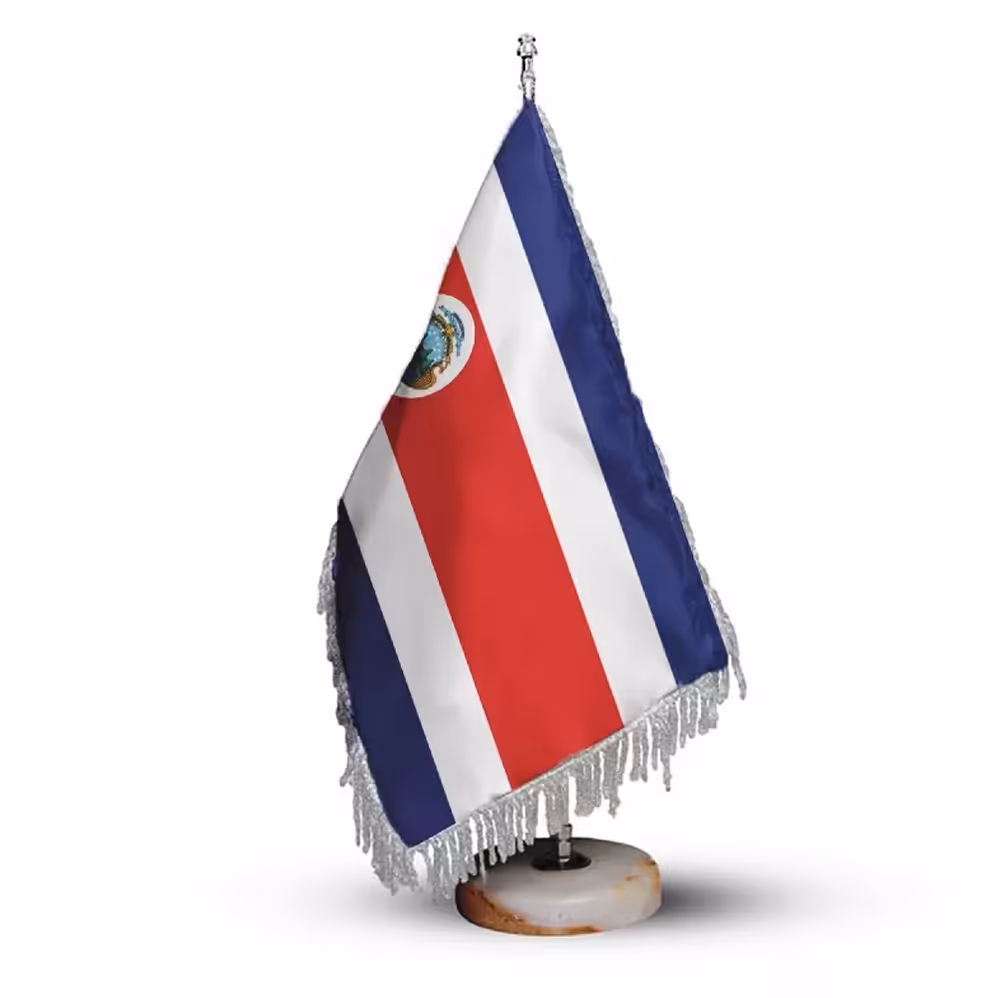 پرچم رومیزی کشور کاستاریکا ریشه زرد با پایه سنگی افراتوس