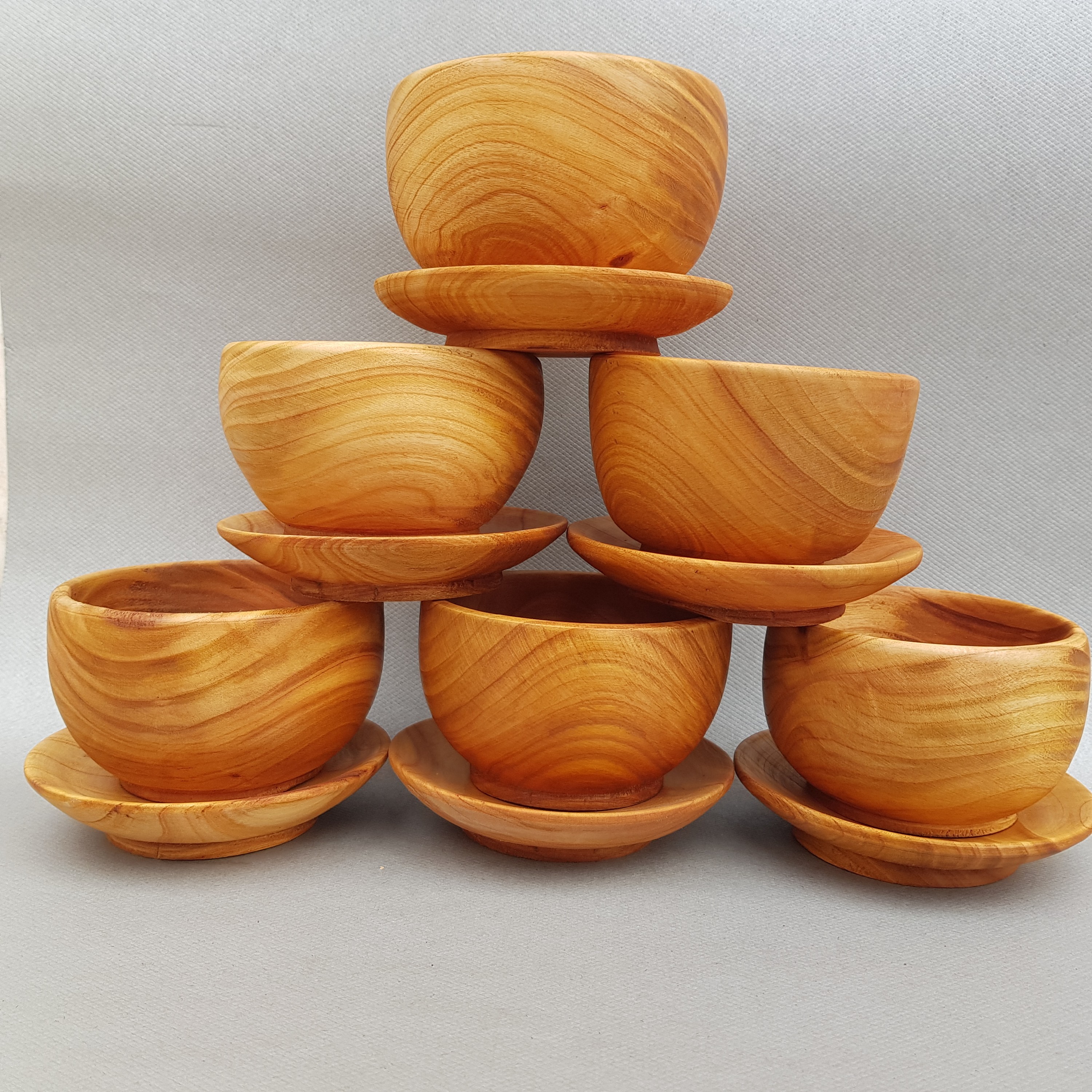 ست کاسه و بشقاب چوبی قطر 13 سانت