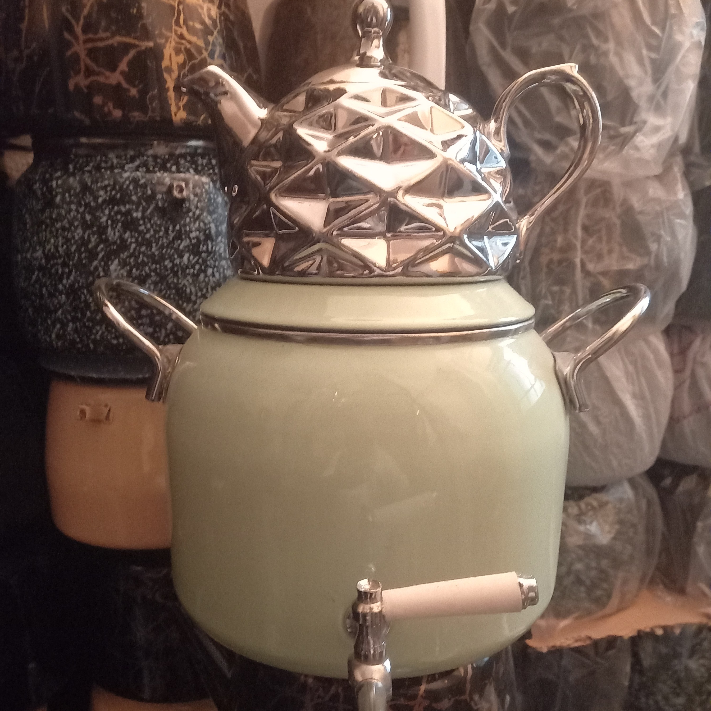 کتری 6 لیتری لعابی رنگ سبز پسته ای