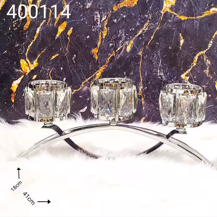 شمعدان مدل پل کریستالی نقره ایی   