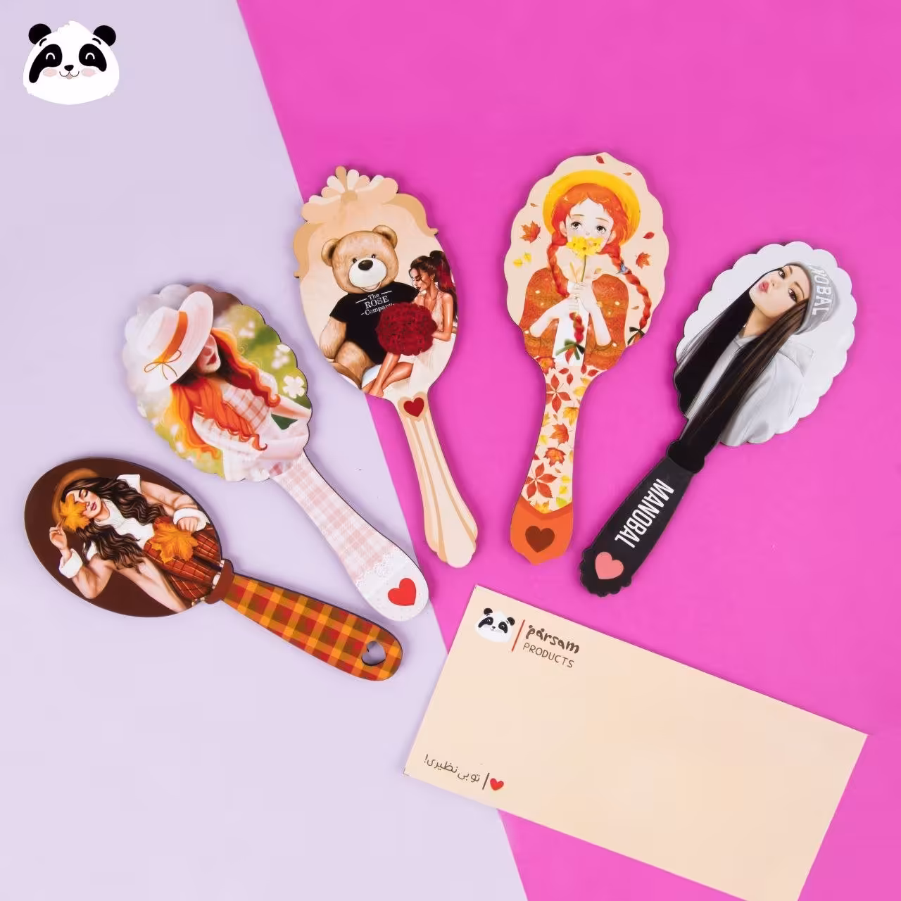 آینه چوبی دستی  طرح کیوت