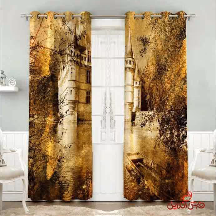 پرده 2عددی طرح عمارت پاییزی کد 2820