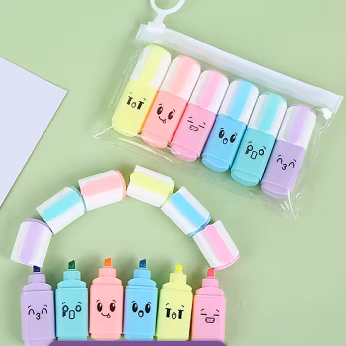  ماژیک هایلایت ( هایلایتر ) طرح ایموجی ست 6 عددی 