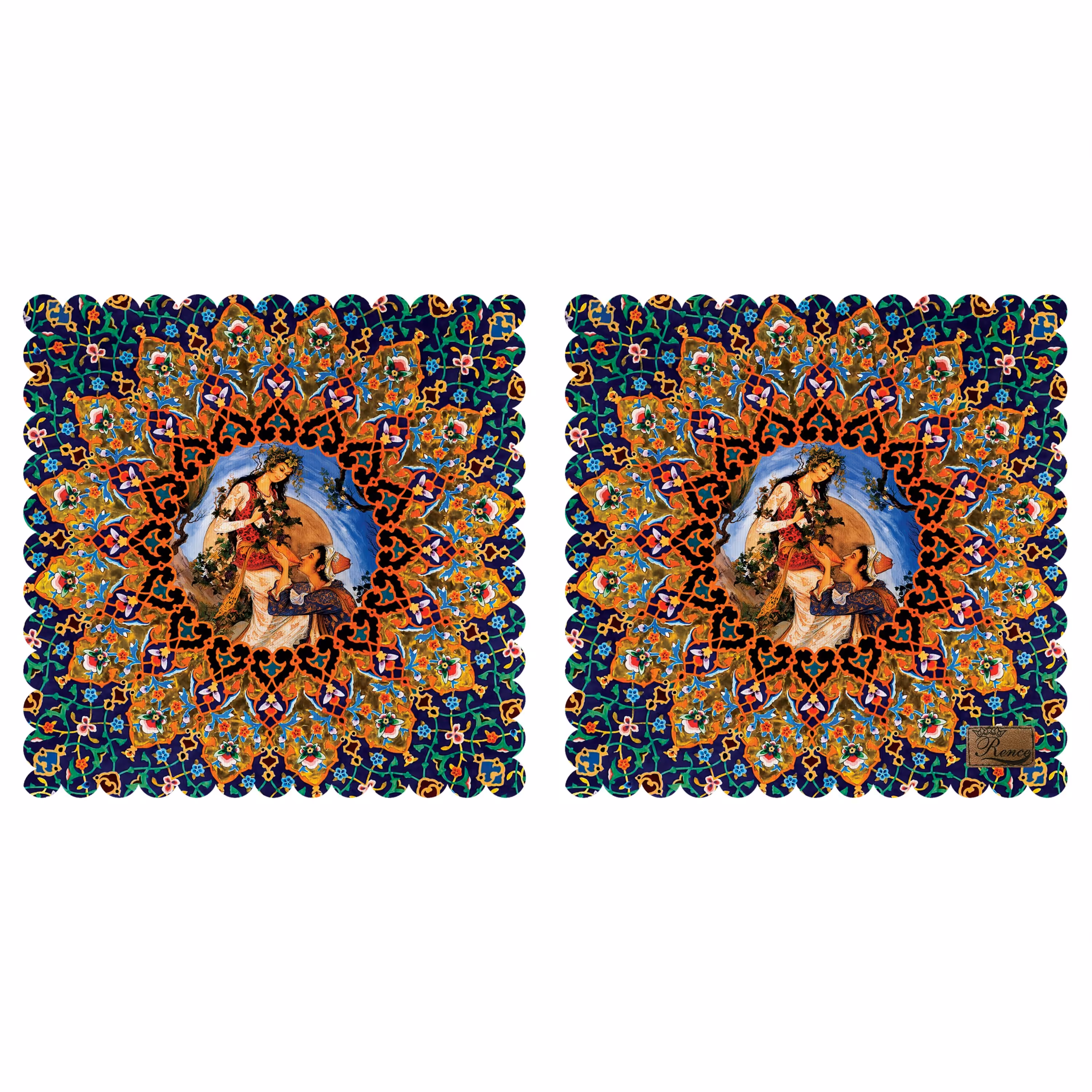 رومیزی مخمل طرح لیلی مجنون دو عدد سایز 40 در 40 مدل T3-416 شرکت رنس