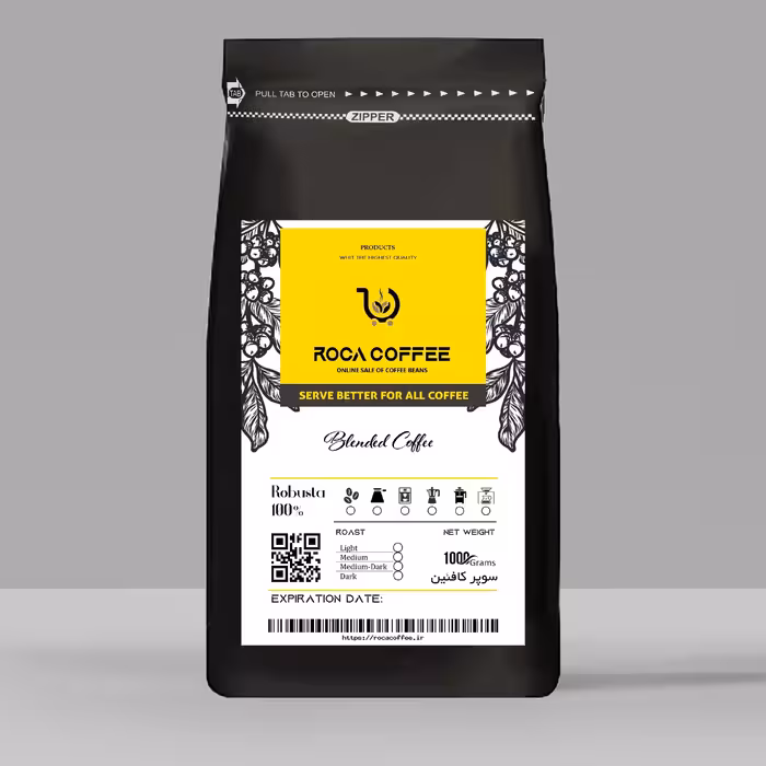 دانه قهوه روبوستا خالص 1کیلو دان قهوه فول کافئین روبستا مخصوص ورزش، شب بیداری، اسپرسو بصورت پودر یا دانه قهوه