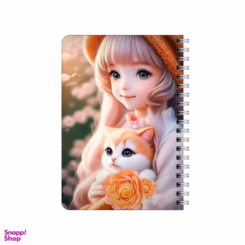 دفترچه یادداشت بامبیلیپ مدل چوبی طرح دختر و گربه و گل رز کد 4564614