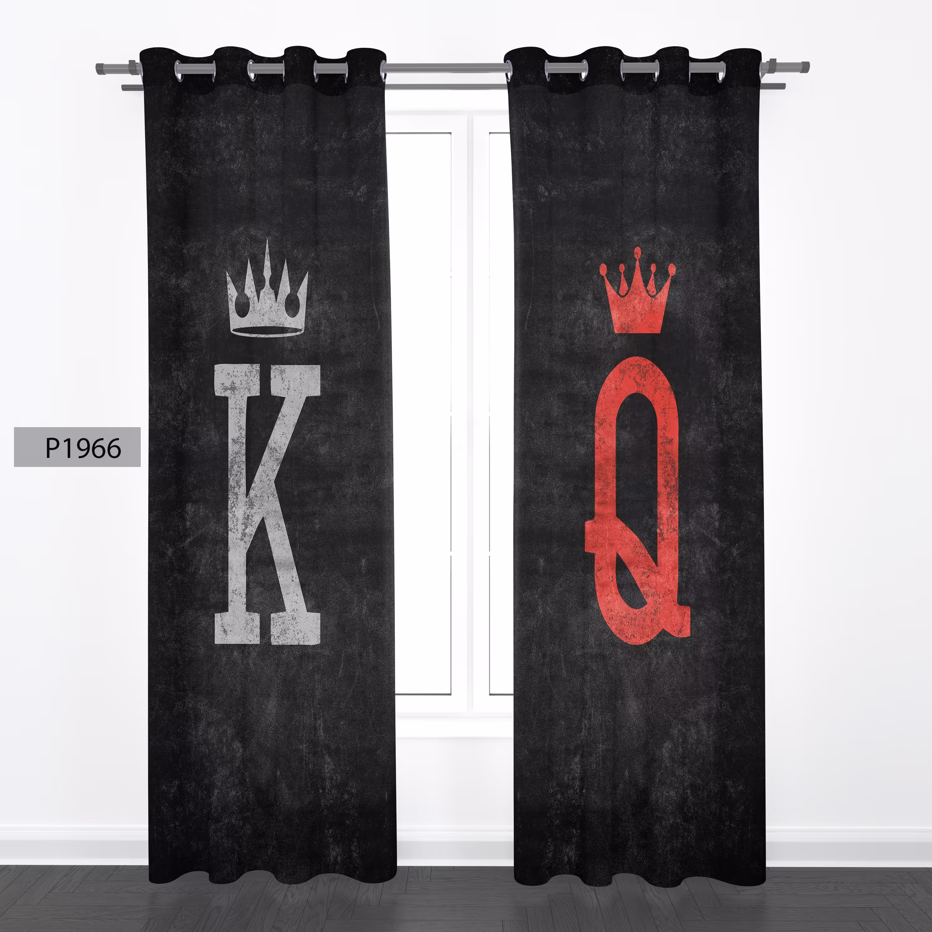 پرده هازان چاپی دوقواره دوخته شده پانچ شده هر قواره عرض 140ارتفاع 190 کد1966