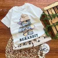 ست تیشرت و شلوارک اسپورت بچگانه شیک و زیبا مناسب حدود سنی 2 تا 7 سال جنس پنبه لاکرا درجه یک 