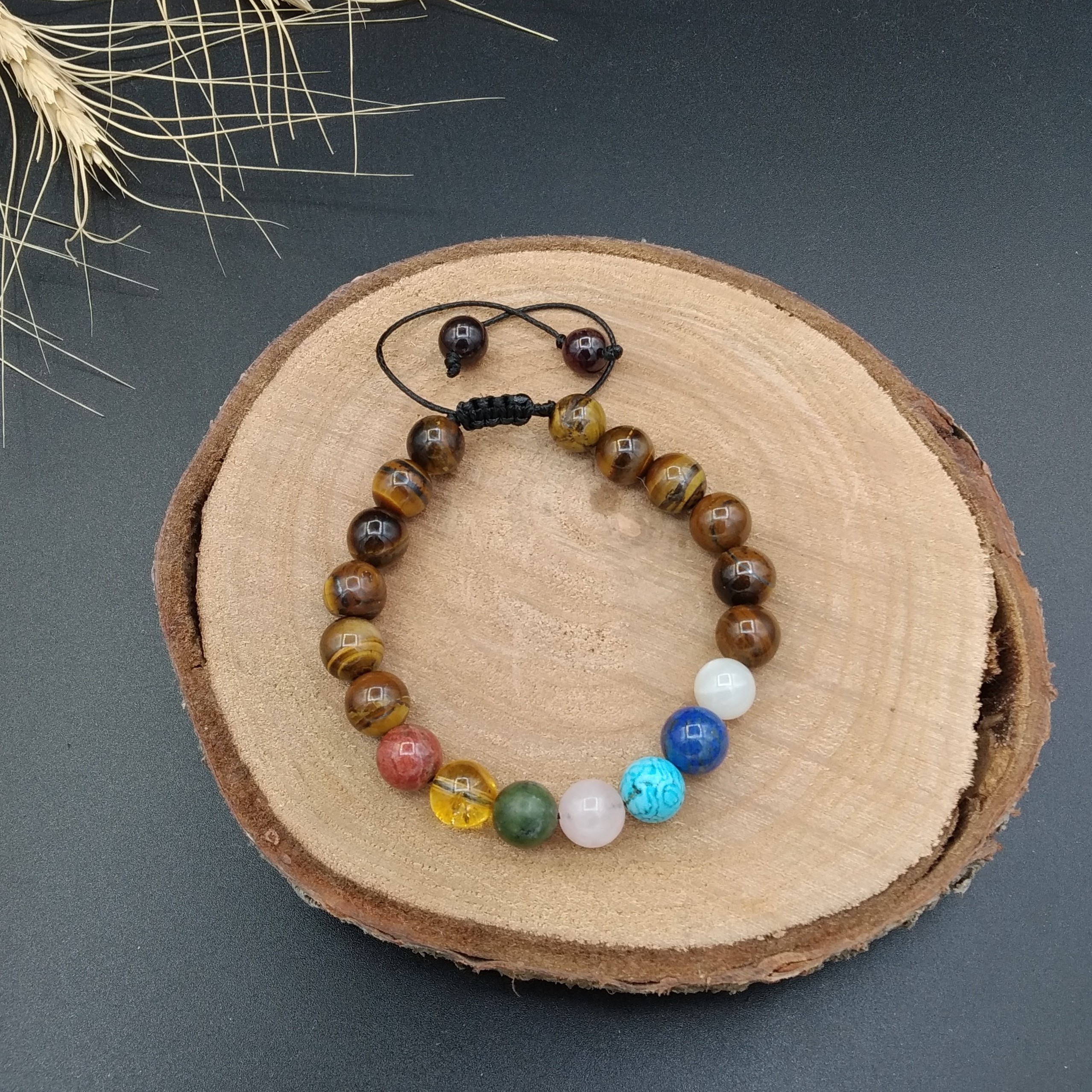 دستبند مهره  ای سنگ هفت سنگ اصل معدنی