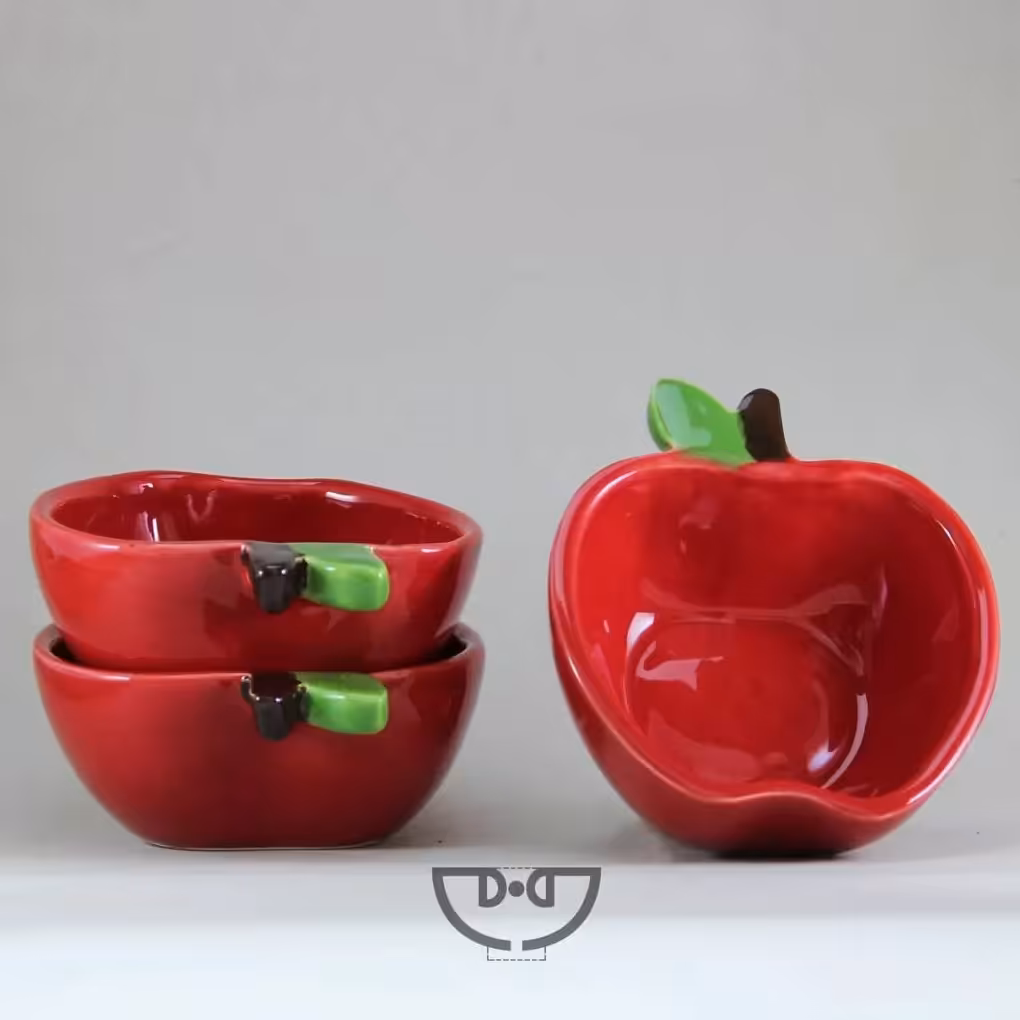 ظرف و پیاله اردو خوری سرامیکی فرم سیب  فانتزی 6 عددی (یک دست)