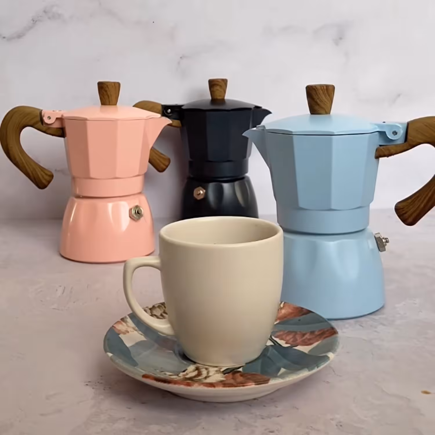 موکاپات 2 کاپ صورتی پاستلی دسته چوبی روگازی 