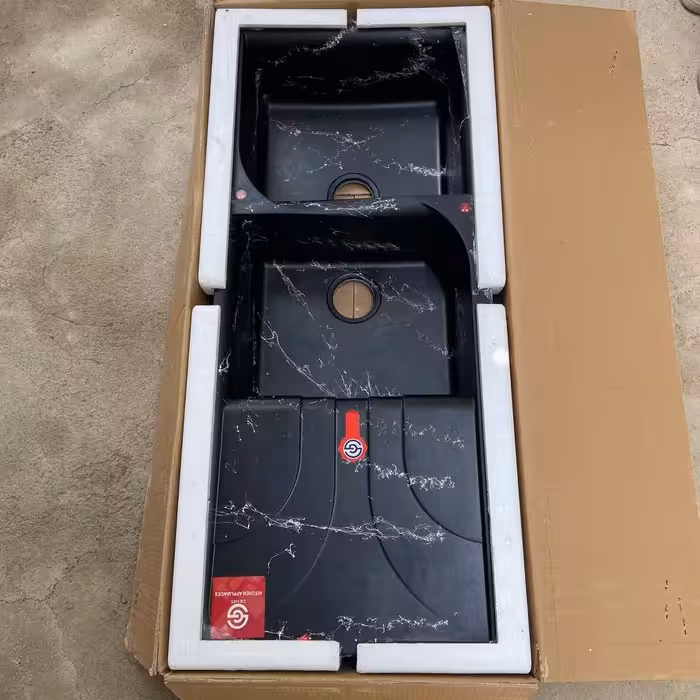 سینک گرانیتی مشکی رگه سفید سیفون گردباسیفون (پس کرایه)