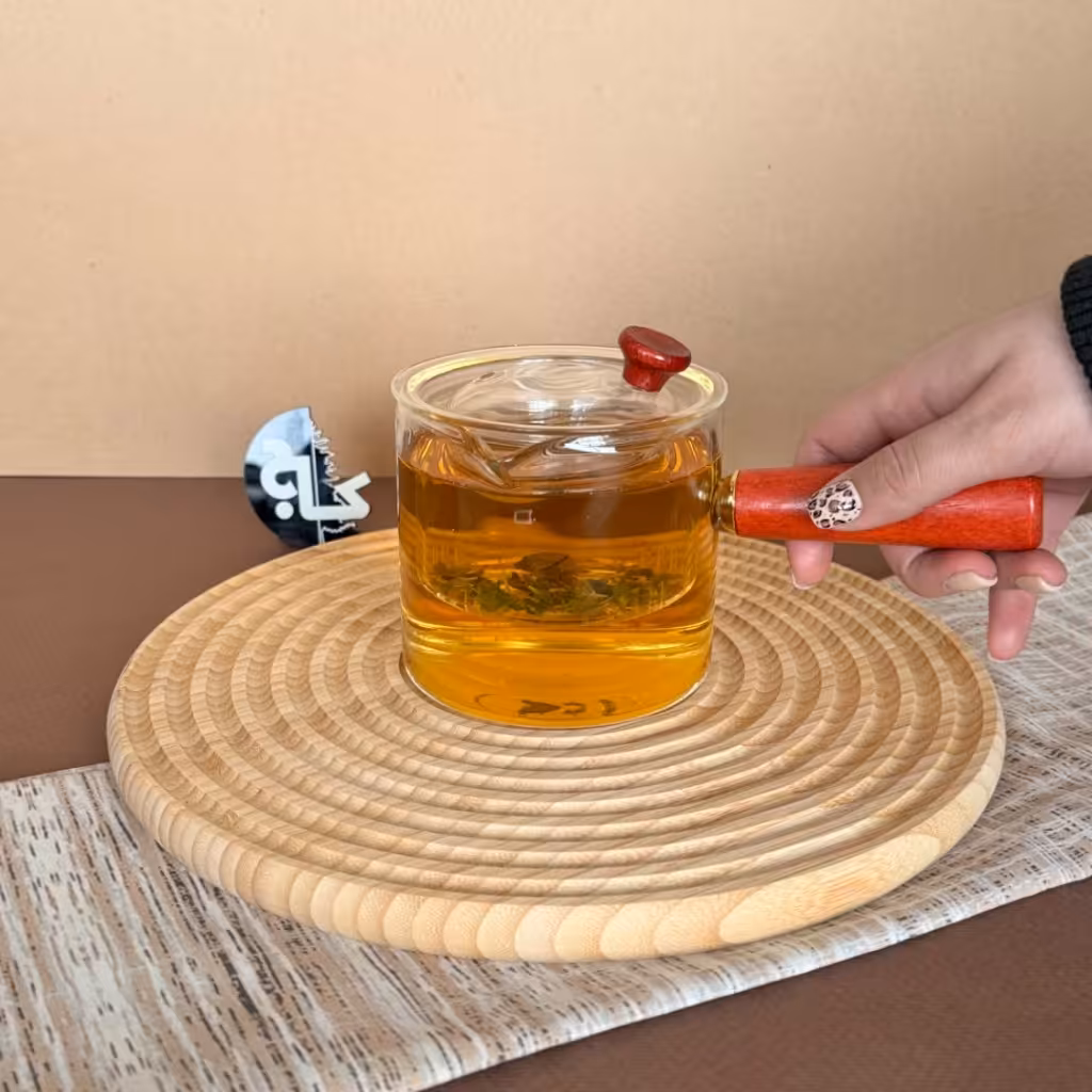 قوری دمنوش  پیرکس دسته چوبی