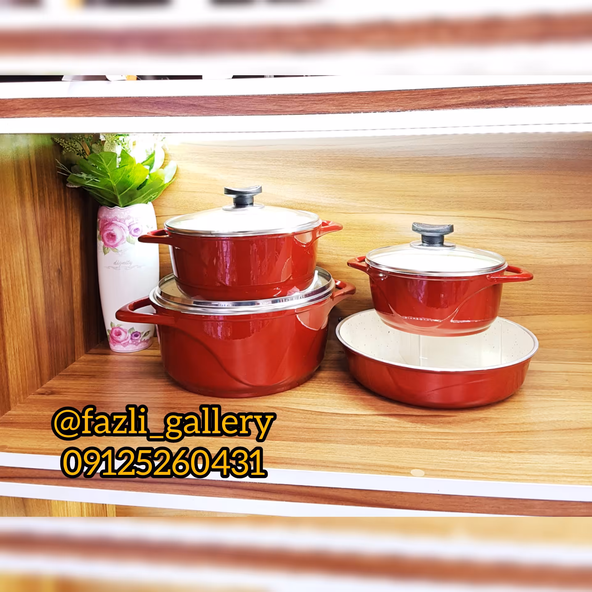 سرویس قابلمه 7 پارچه عروس با رنگ قرمز لاکی