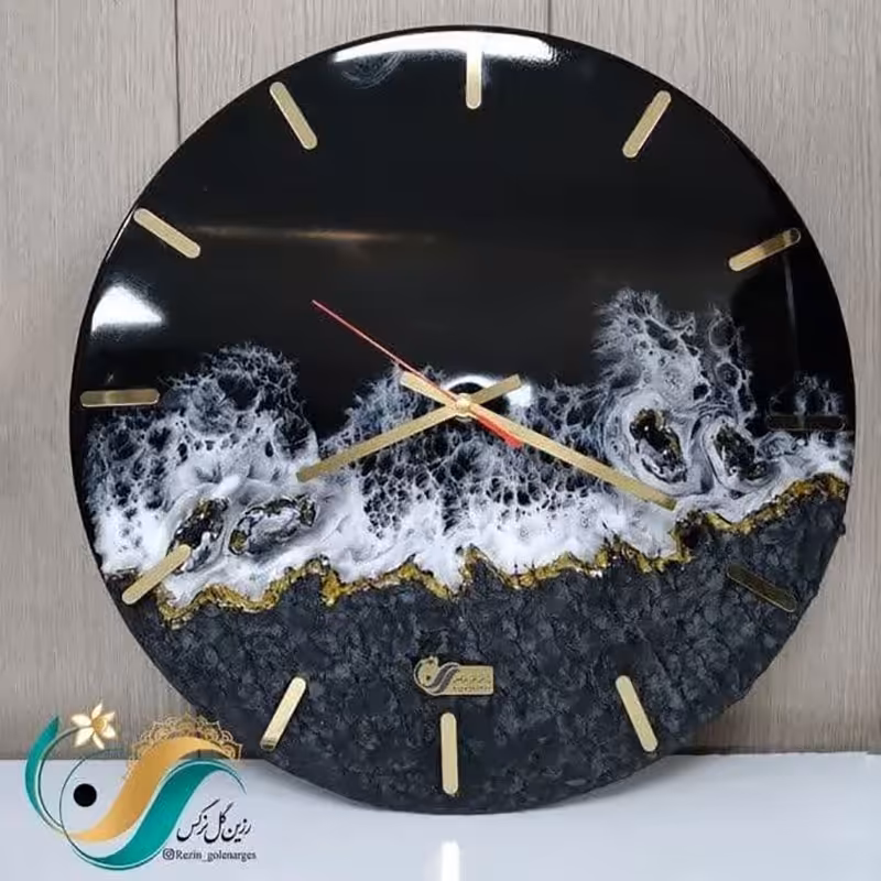 ساعت رزینی طرح دریای شب  جنس mdf موتور ساعت تایوانی آرامگرد قابل سفارش در ابعاد محتلف
