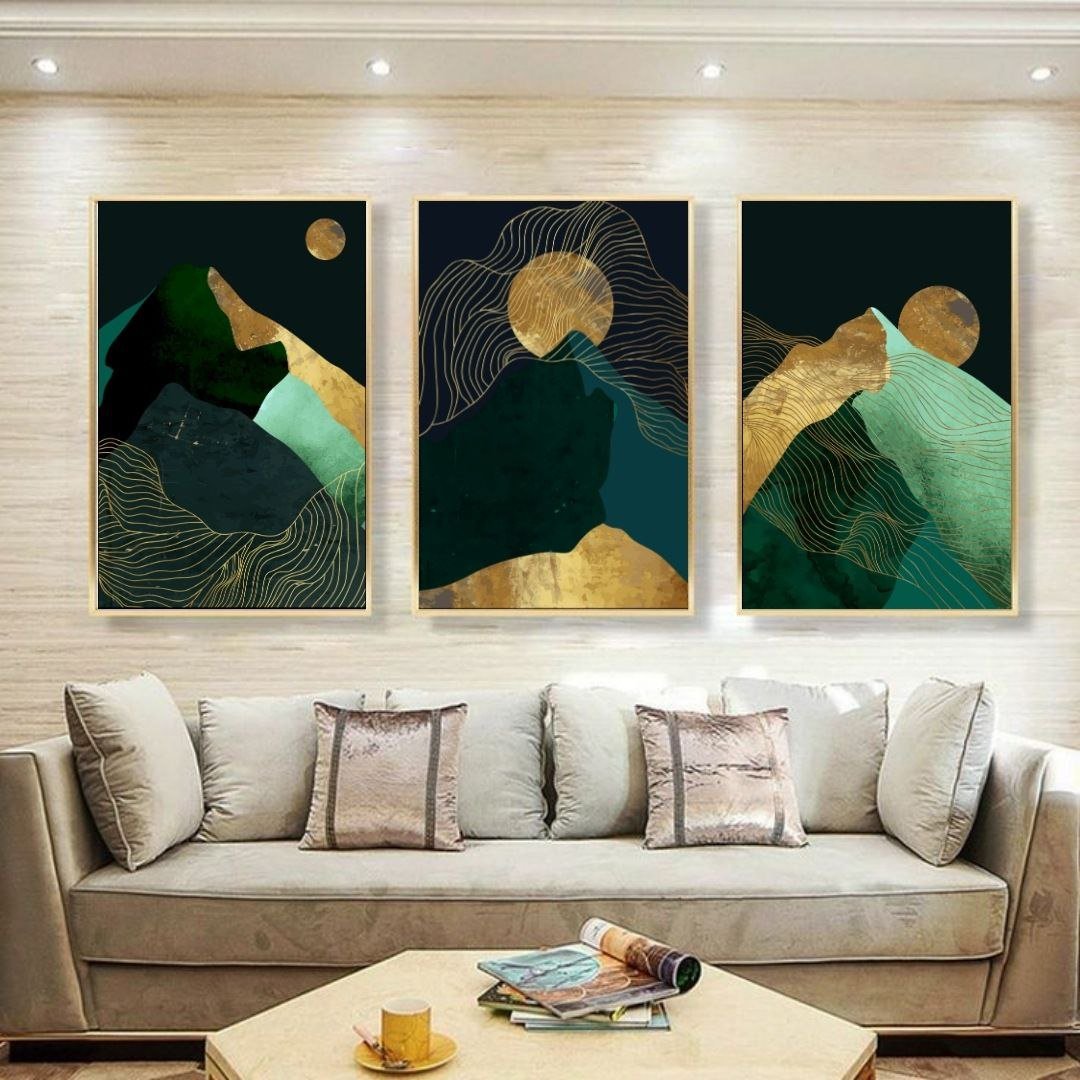 تابلو دکوراتیو 3تیکه کوه و ماه