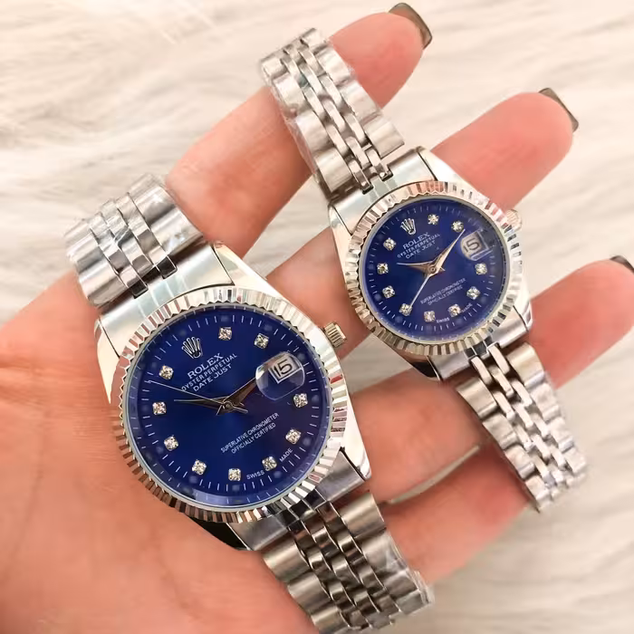 ساعت ست زنانه و مردانه رولکس بند استیل نقره ای به صورت تک