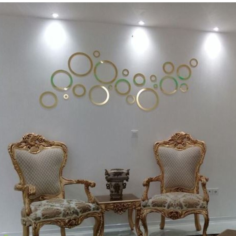 آینه تزئینی پلکسی گلس براق مدل دایره های دکوراتیو به ابعاد 100 در 35 سانت به رنگ طلایی و نقره ای