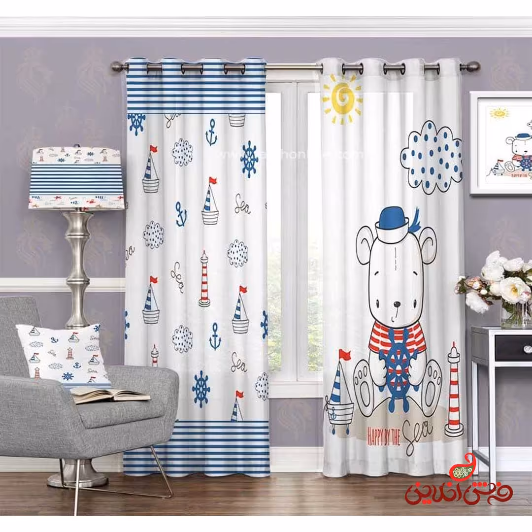 پرده 2عددی کودک طرح خرس ملوان کد 3151