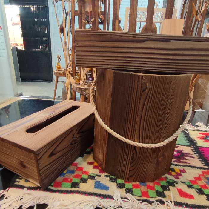 سطل چوبی و جعبه دستمال کاغذی