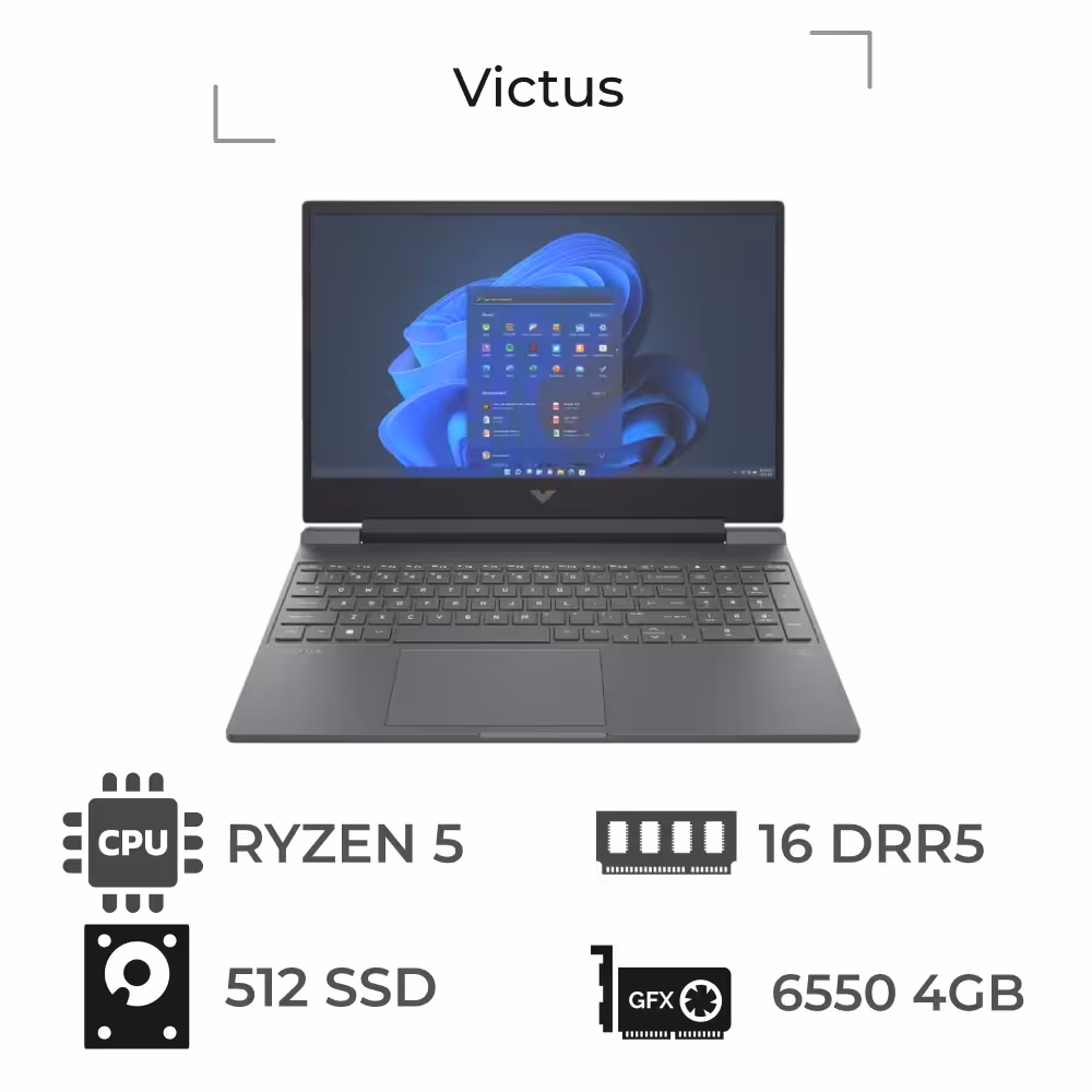 لپ تاپ اچ پی 15.6 اینچ مدل Victus 15-FB2063DX-AA RYZEN 5 7535HS 16GB DDR5 512GB 4GB RX 6550M